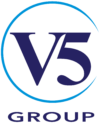 V5 Group corporate logo for a UAE-based manufacturer, supplier, exporter, and business group serving construction, renewable energy, marine infrastructure, real estate, industrial products, and commodity markets.