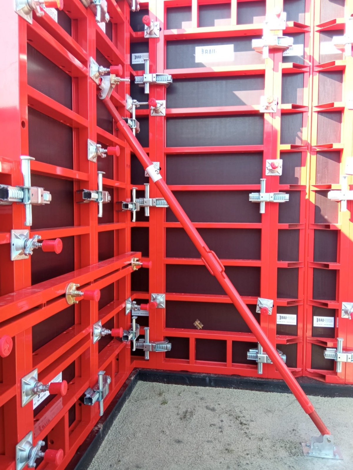 Heavy-duty steel formwork system used for high-rise tower construction and reinforced concrete structures in the UAE.